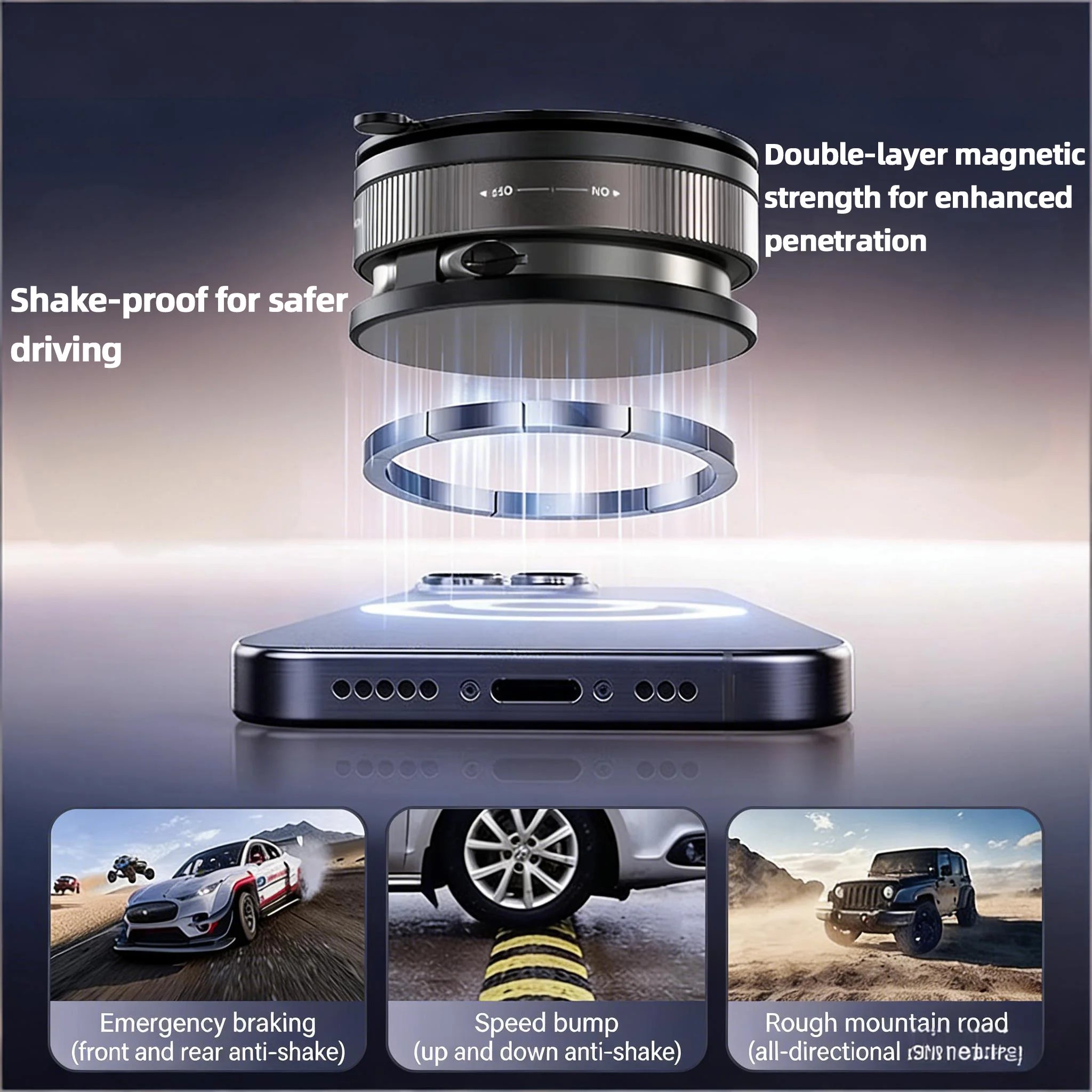Vacuum Magnetic Car Phone Mount 360° Rotating Suction Cup Navigation Bracket