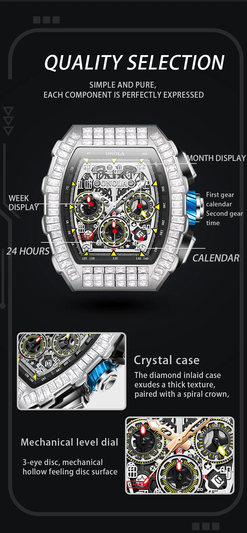 ONOLA Luxury Automatic Men’s Watch | Iced-Out Skeleton Dial Italian Design | Sport & Military Mechanical Wristwatch