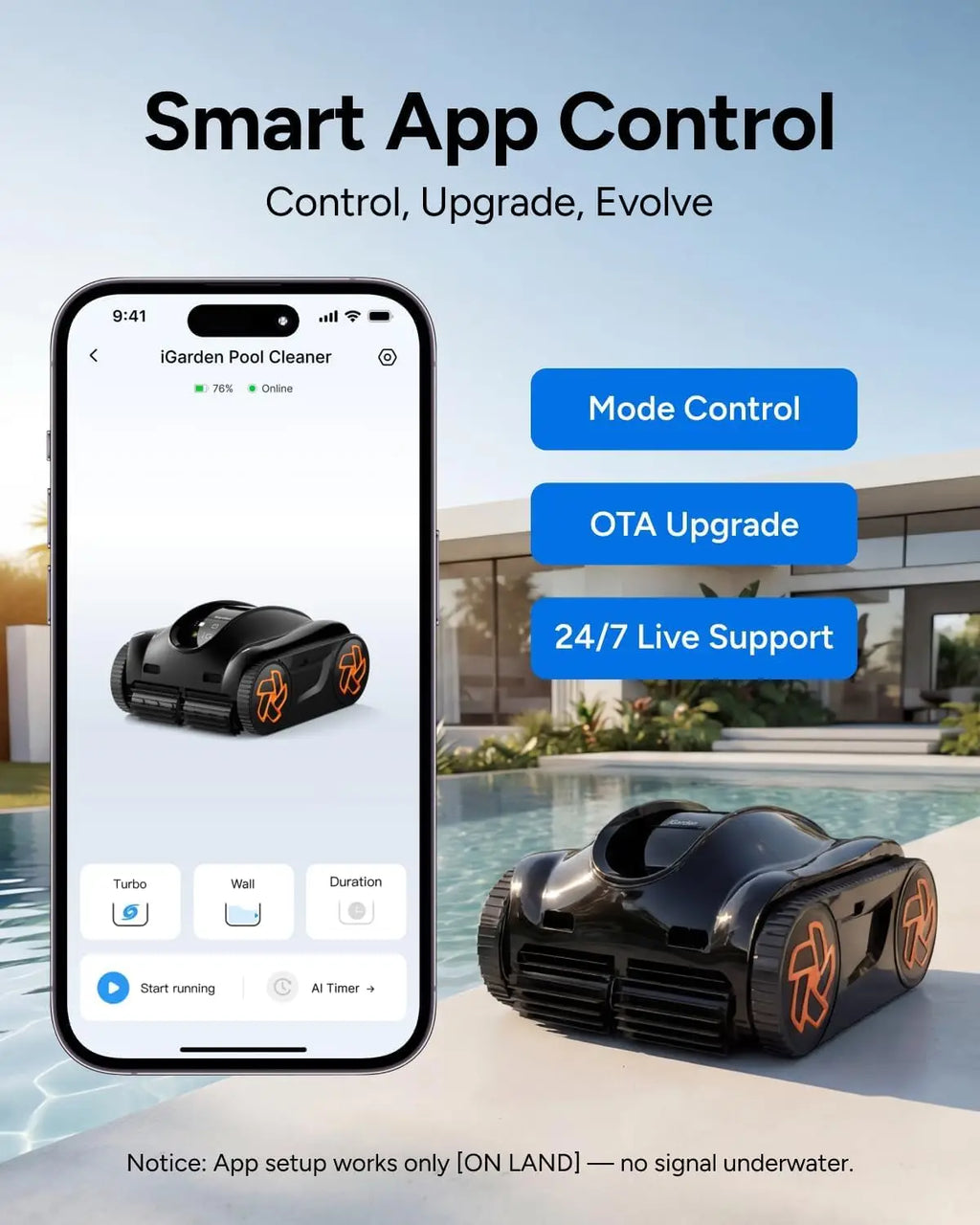 4-in-1 Cordless Robotic Pool Cleaner – Smart App Control Vacuum