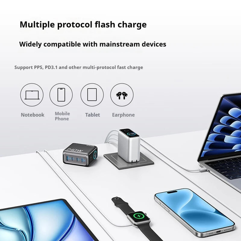 Anker Zolo 140W GaN Fast Charger | Four-Port Wall Adapter with AI Smart Display Screen