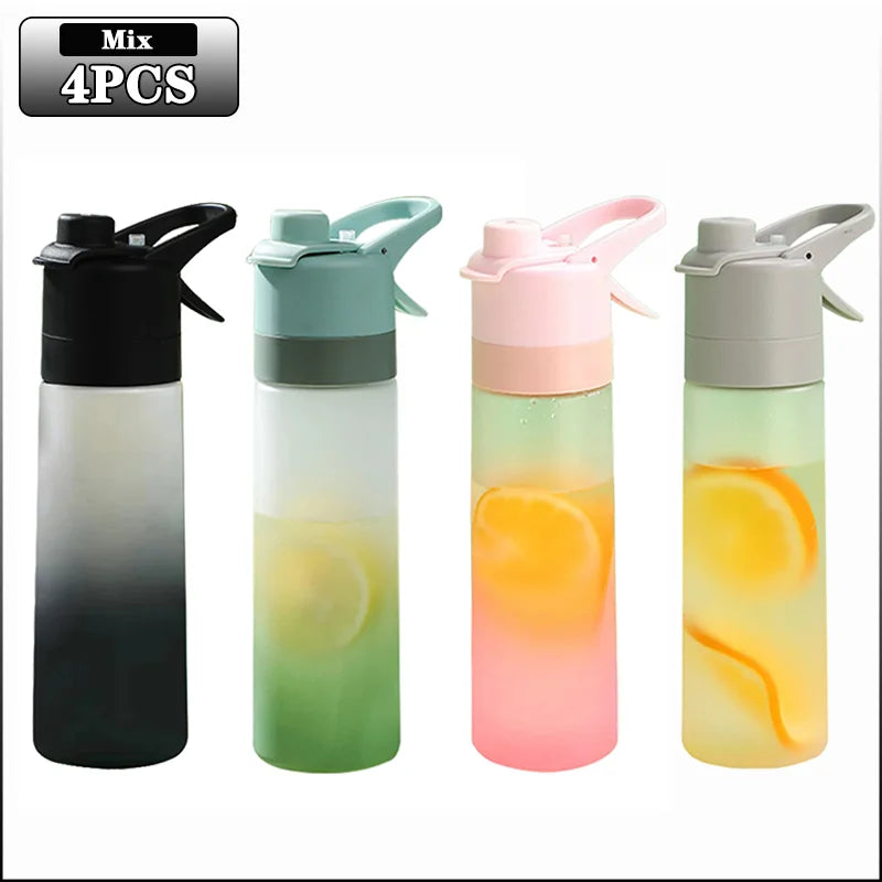Large Capacity Spray Water Bottle with Straw Gradient Frosted Portable Outdoor Sports Travel Mist Sprayer Reusable Cup