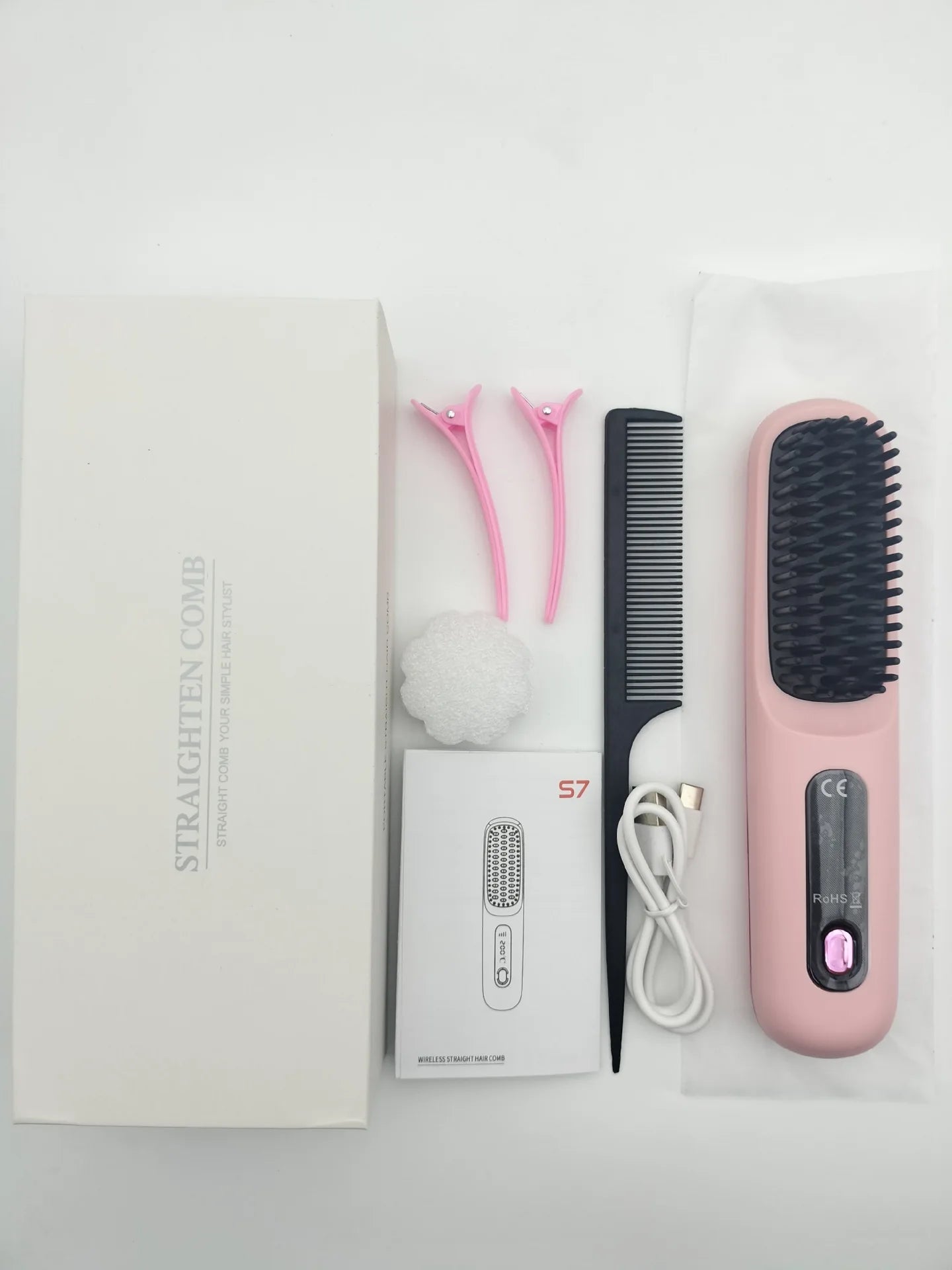 Cordless Hair Straightener Brush | USB Rechargeable Ceramic Straightening Comb