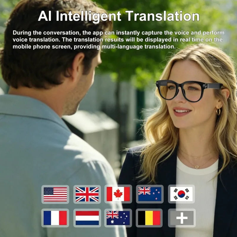 AI Smart Glasses with 1080P HD Camera | ChatGPT AI Voice, Bluetooth Calling & 3600mAh Charging Case