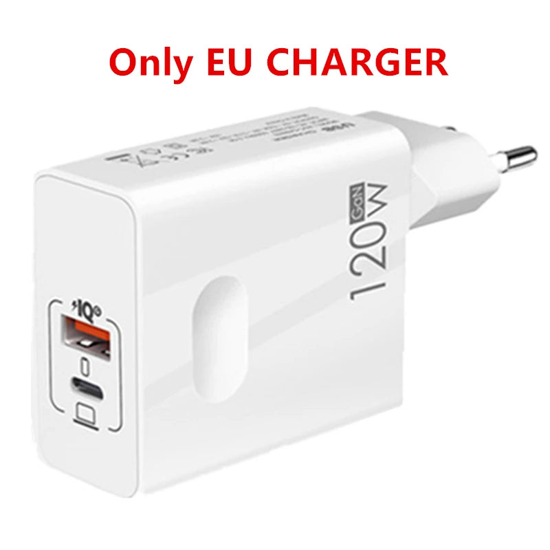 120W USB-C GaN Fast Charger | PD + QC 3.0 Dual Port Wall Adapter