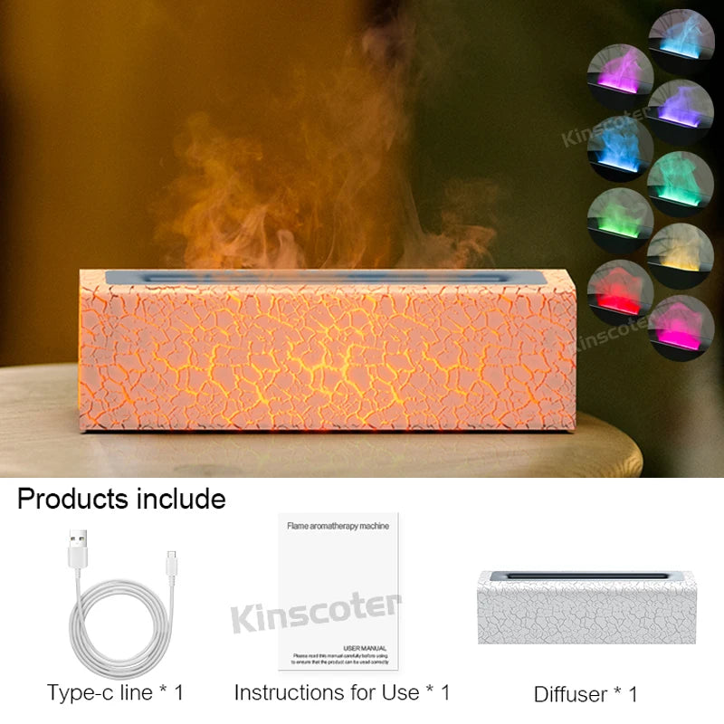 KINSCOTER Flame Essential Oil Aroma Diffuser | Ultrasonic Cool Mist Air Humidifier with RGB Realistic Fire Light