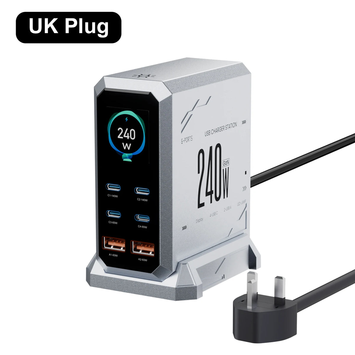 ASOMETECH 240W GaN Desktop Charging Station | 6-in-1 Multi-Port Charger with 140W PD 3.1, PPS & Digital Display