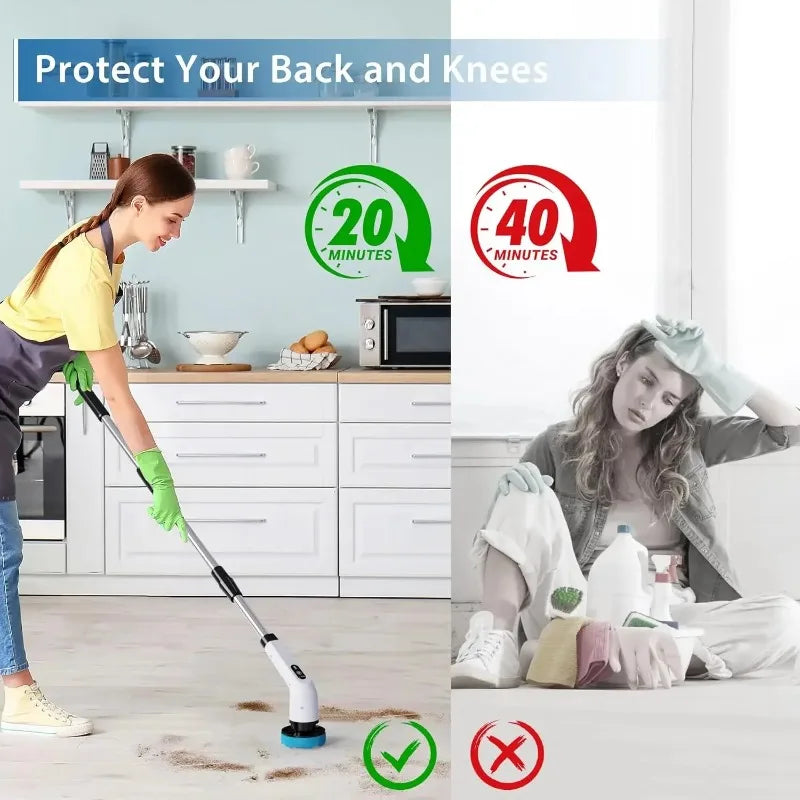 Multi-Function Electric Cleaning Brush – 9 Replacement Heads & Telescopic Rod