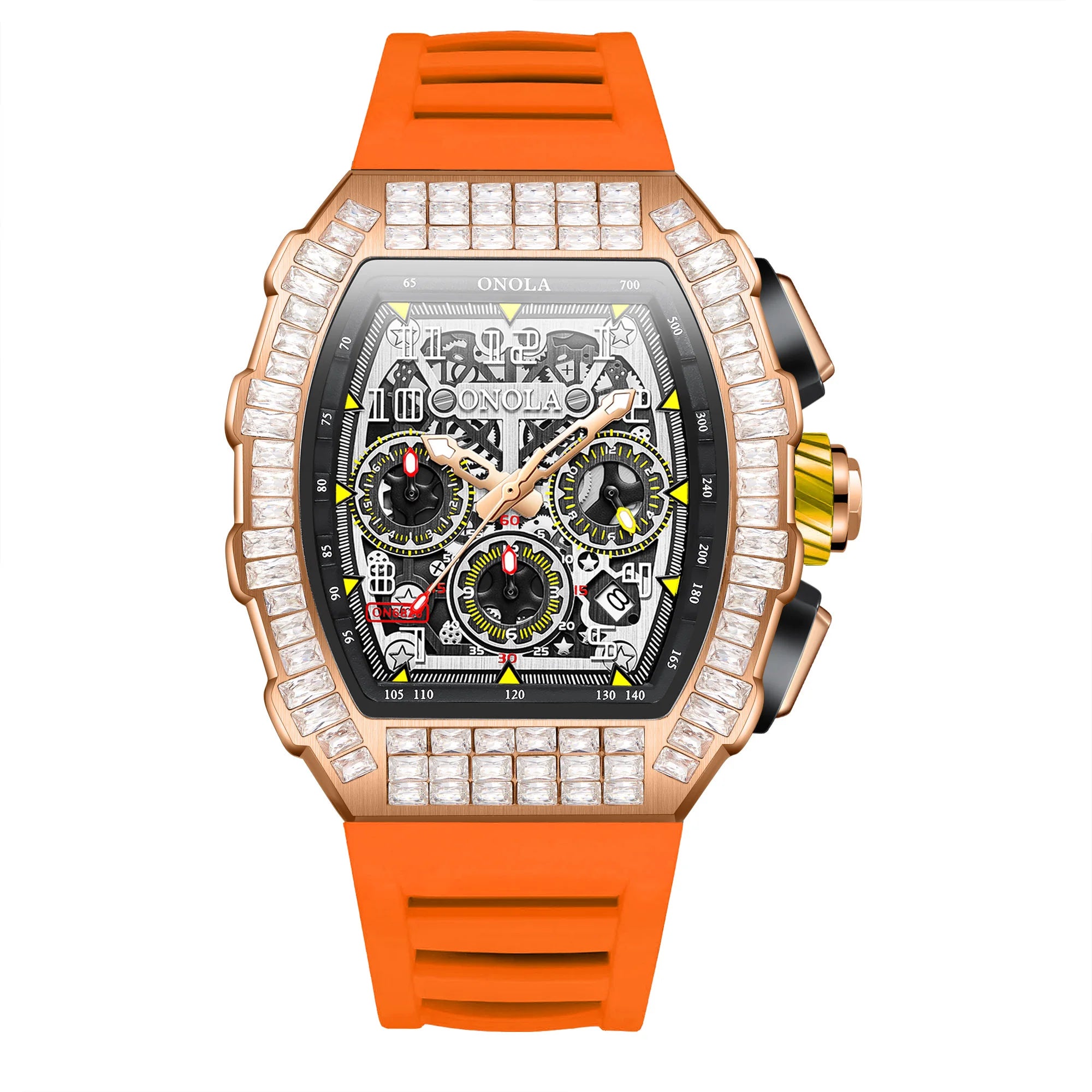 ONOLA Luxury Automatic Men’s Watch | Iced-Out Skeleton Dial Italian Design | Sport & Military Mechanical Wristwatch