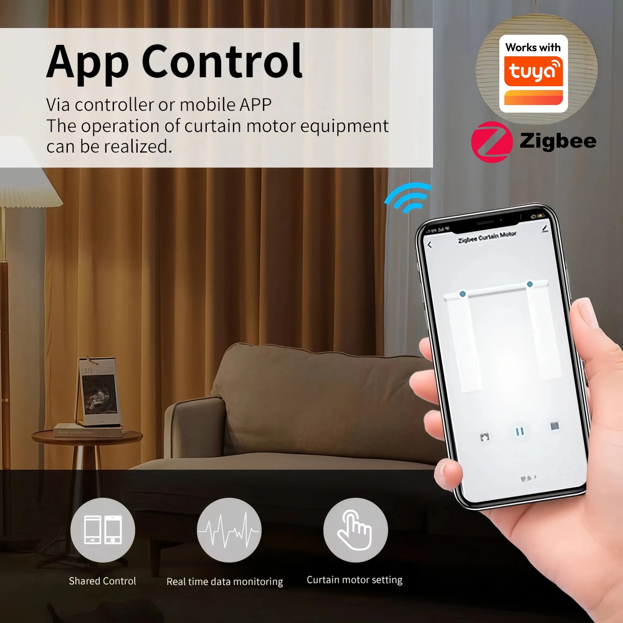 Tuya Smart Electric Curtain Shutter Motor | WiFi / Zigbee Automatic Track Driver with RF Remote