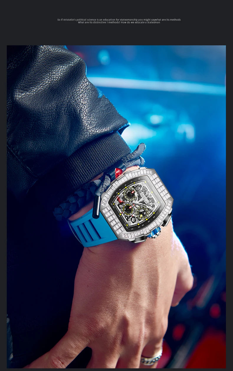 ONOLA Luxury Automatic Men’s Watch | Iced-Out Skeleton Dial Italian Design | Sport & Military Mechanical Wristwatch
