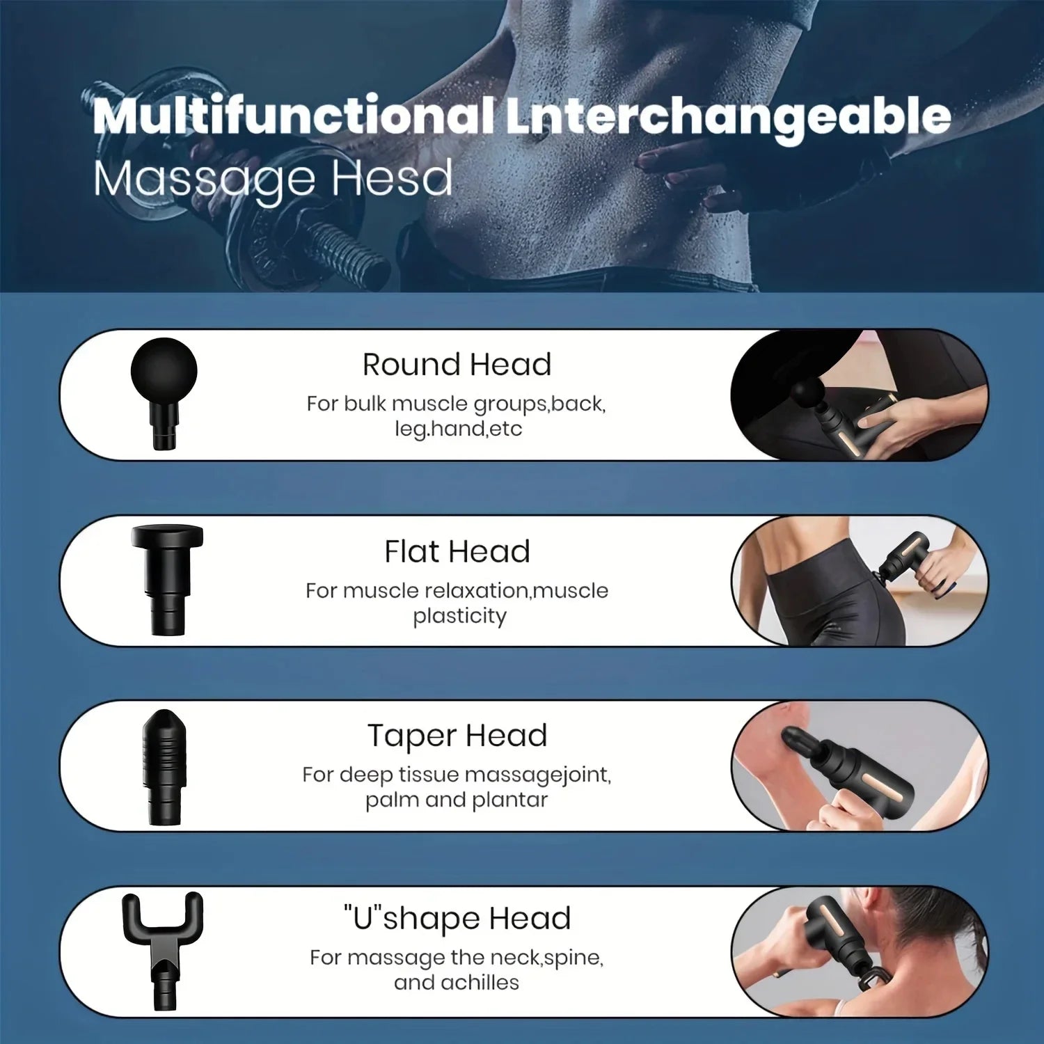 Portable Electric Massage Gun – LED Touch & 4 Interchangeable Heads
