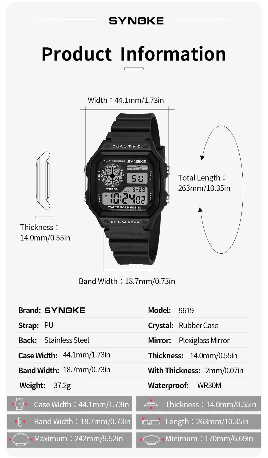 SYNOKE Men's Military Digital Sports Watch | Waterproof Chronograph with EL Luminous Display & Square Rubber Case
