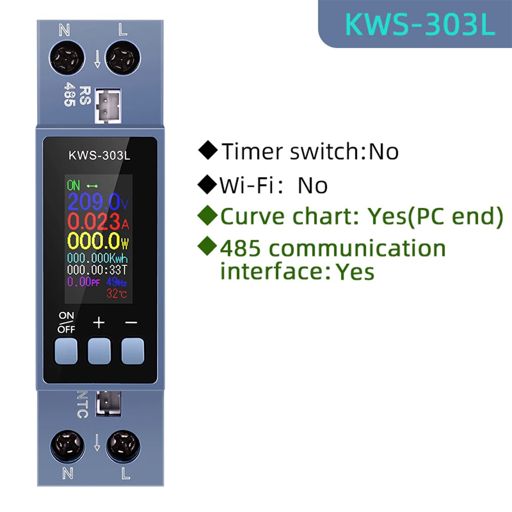 KWS-303 Tuya WiFi Smart Power Meter | 8-in-1 DIN Rail Voltage, Current & Electricity Monitor