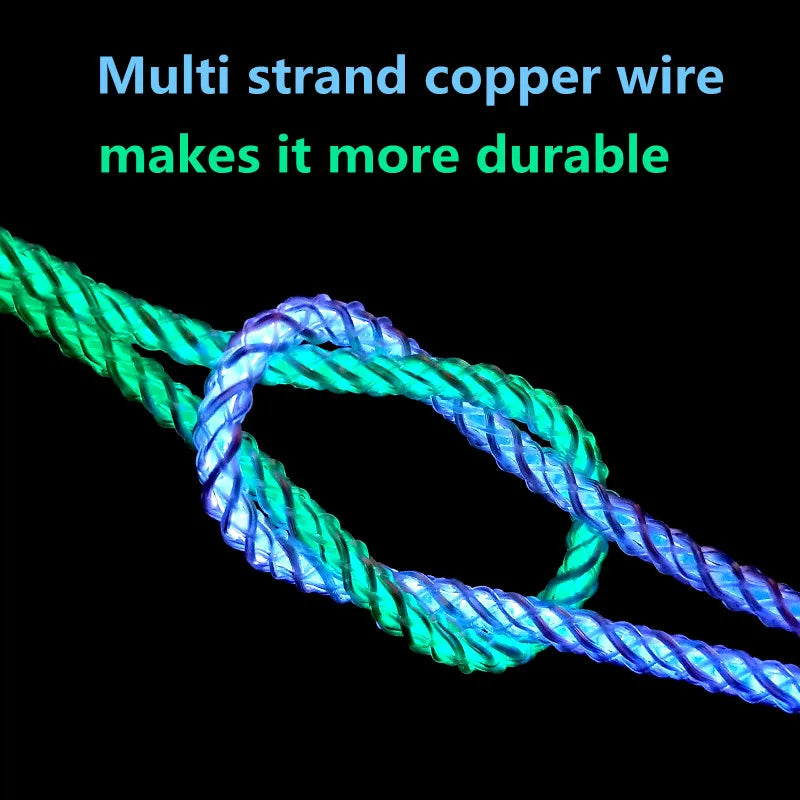 6A Fast Charging RGB Breathing Luminous Gradient Light Data Cable | 66W Type-C Charger Cord