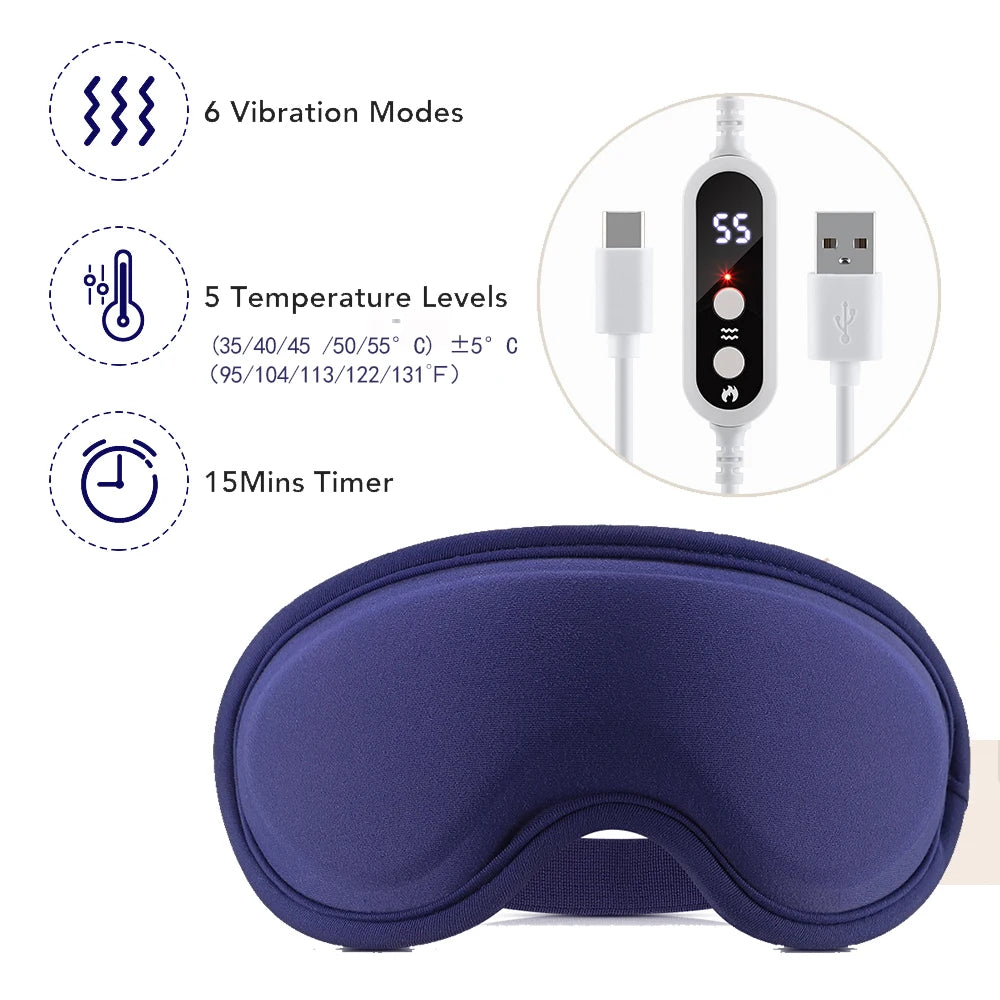 USB Heated Hot Compress Eye Mask | Digital Temperature Control Eye Shade for Dry Eyes & Strain Relief