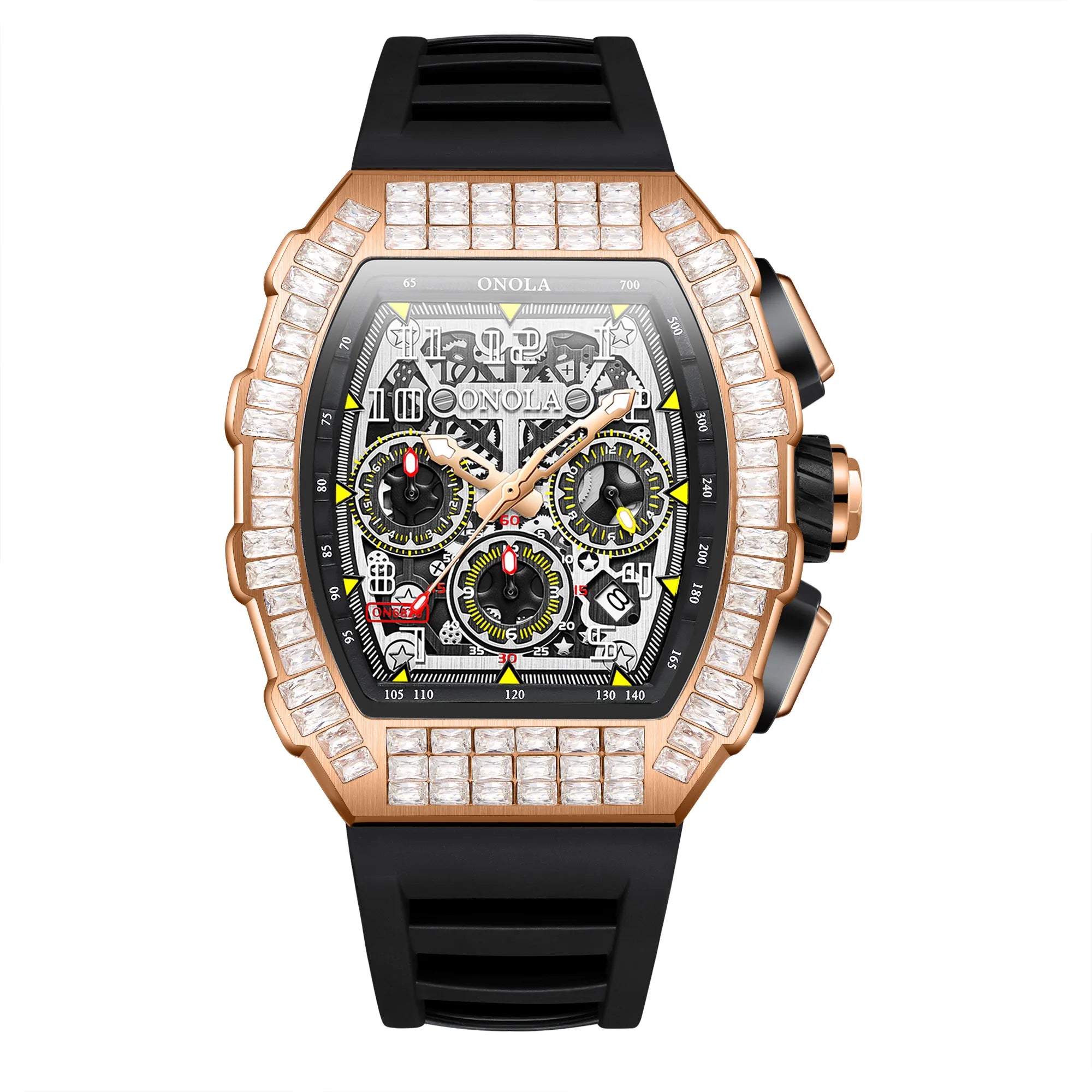 ONOLA Luxury Automatic Men’s Watch | Iced-Out Skeleton Dial Italian Design | Sport & Military Mechanical Wristwatch