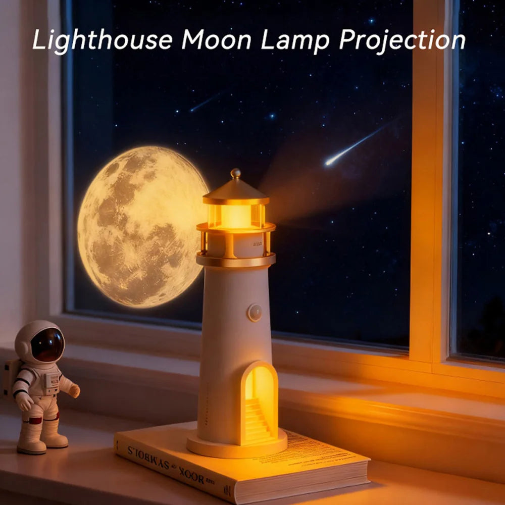Lighthouse Moon Projector Lamp | Bluetooth Speaker, Motion Sensor & Remote Control Ambient Light