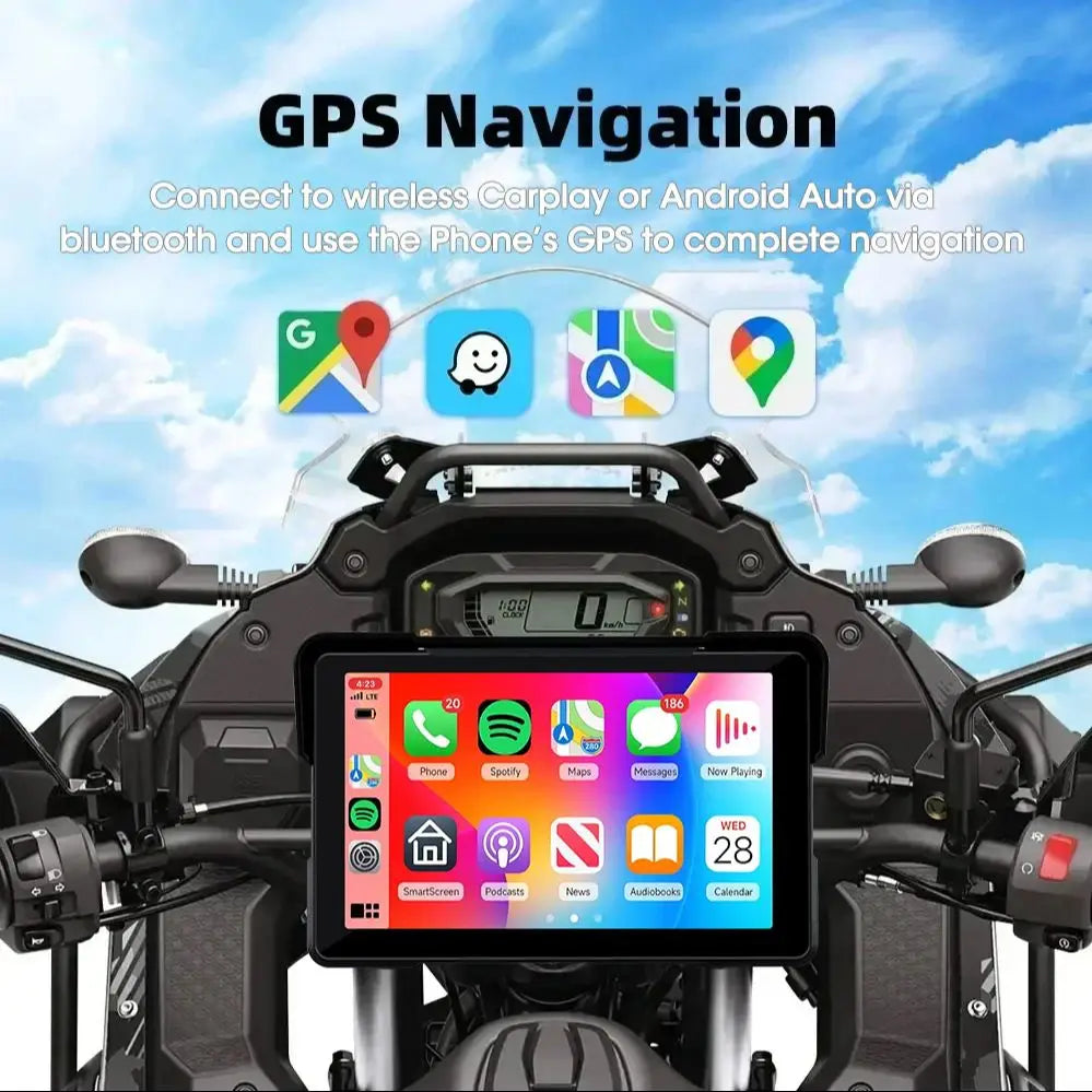 Jansite 5"/7" Motorcycle CarPlay & Android Auto GPS Monitor – IPX7 Waterproof DVR