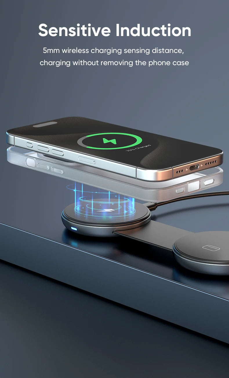 AUFU 3-in-1 Foldable Magnetic Wireless Charging Station | 15W Fast Travel Charger Stand