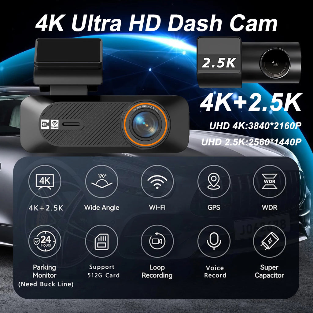 Maxtoss Ultra HD 4K Dual Camera Portable Car DVR | WiFi Dash Cam with ADAS & GPS Tracking