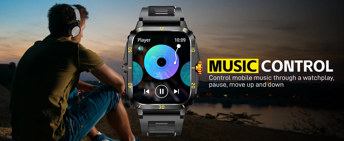 EIGIIS KT71 Rugged Smart Watch for Men | 1.96" HD Screen, Bluetooth Calling & Health Tracking (Black/Orange)