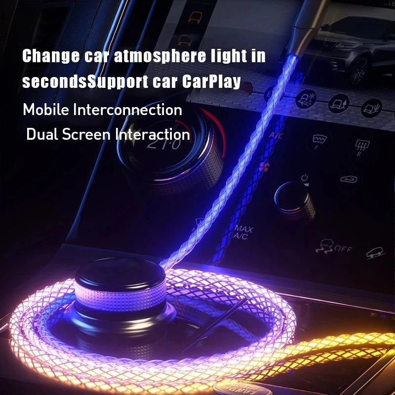 6A Fast Charging RGB Breathing Luminous Gradient Light Data Cable | 66W Type-C Charger Cord