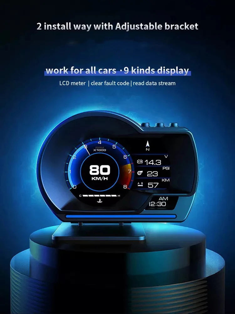 A501 Car HUD OBD2 Digital Display – Turbo, RPM, Temp & Alarm