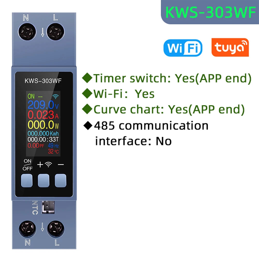 KWS-303 Tuya WiFi Smart Power Meter | 8-in-1 DIN Rail Voltage, Current & Electricity Monitor