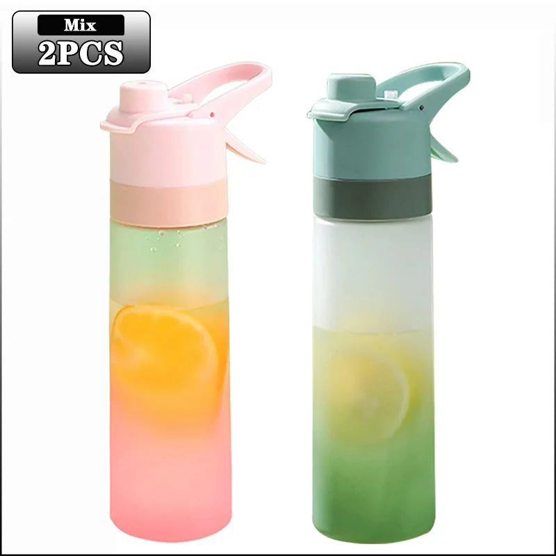 Large Capacity Spray Water Bottle with Straw Gradient Frosted Portable Outdoor Sports Travel Mist Sprayer Reusable Cup