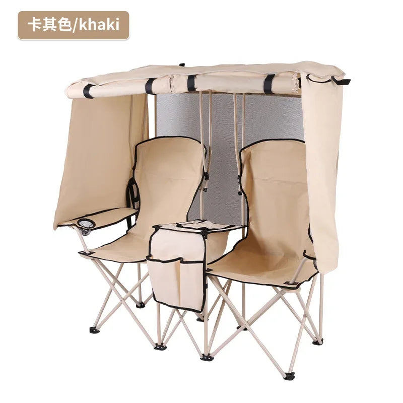 Foldable Double Leisure Seat with Shade Cover | Lightweight Outdoor Camping Chair with Center Cooler Console