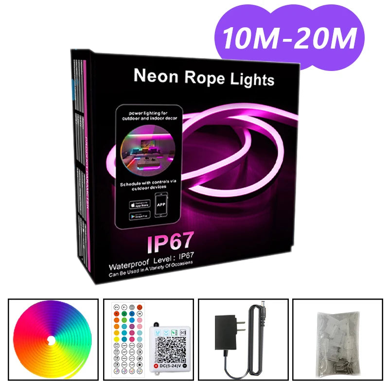 DC24V RGB LED Neon Rope Lights | Flexible Color Changing Music Sync App Control Strip