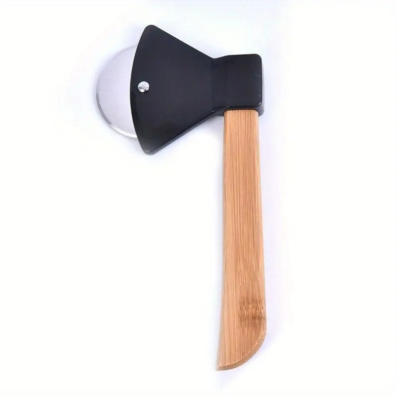 Axe-Shaped Stainless Steel Pizza Cutter Slicer with Bamboo Handle
