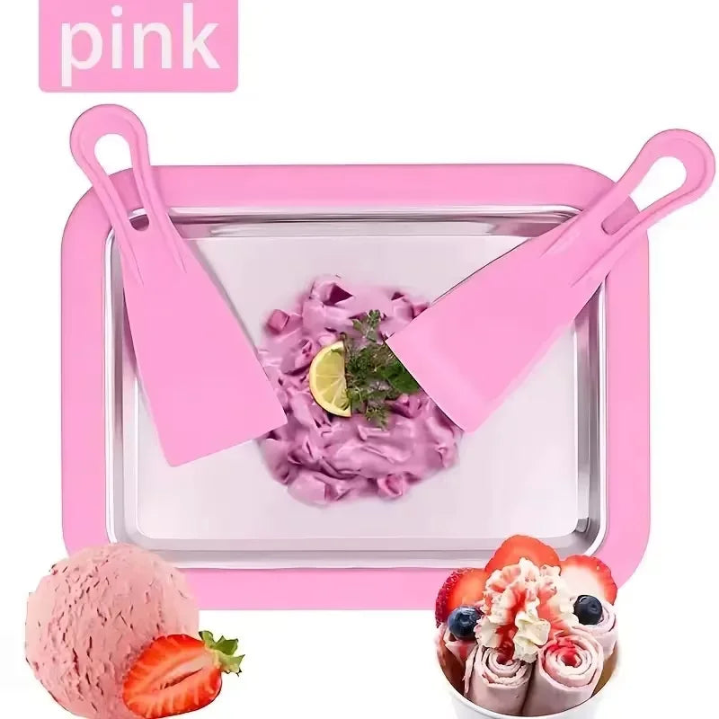 Rolled Ice Cream Maker Stainless Steel Pan with 2 Scrapers