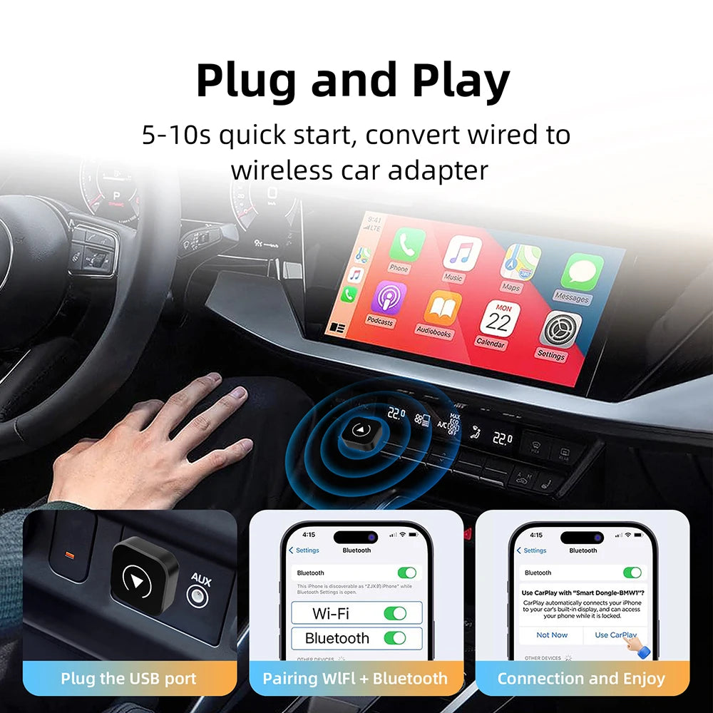 2-in-1 Wireless CarPlay & Android Auto AI Smart Adapter