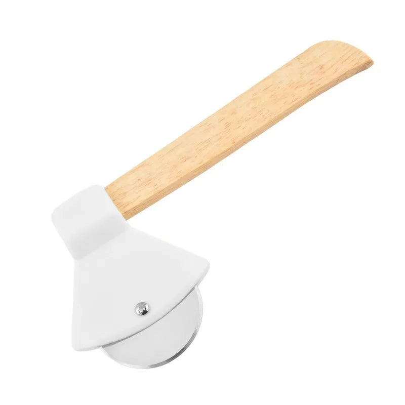 Axe-Shaped Stainless Steel Pizza Cutter Slicer with Bamboo Handle