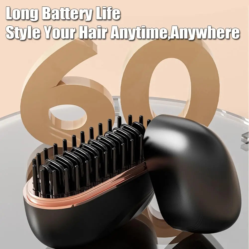 Mini Hair Straightener Brush with 3-Speed Temperature Control