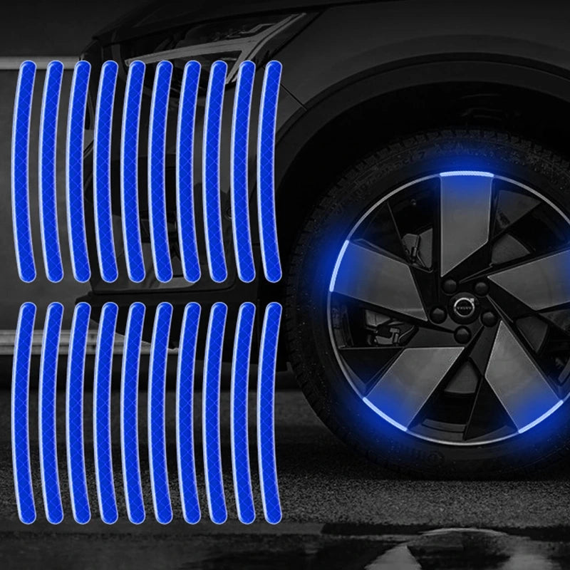 20pcs Car Wheel Hub Reflective Sticker Set | Luminous Tire Rim Safety Strips for Night Driving