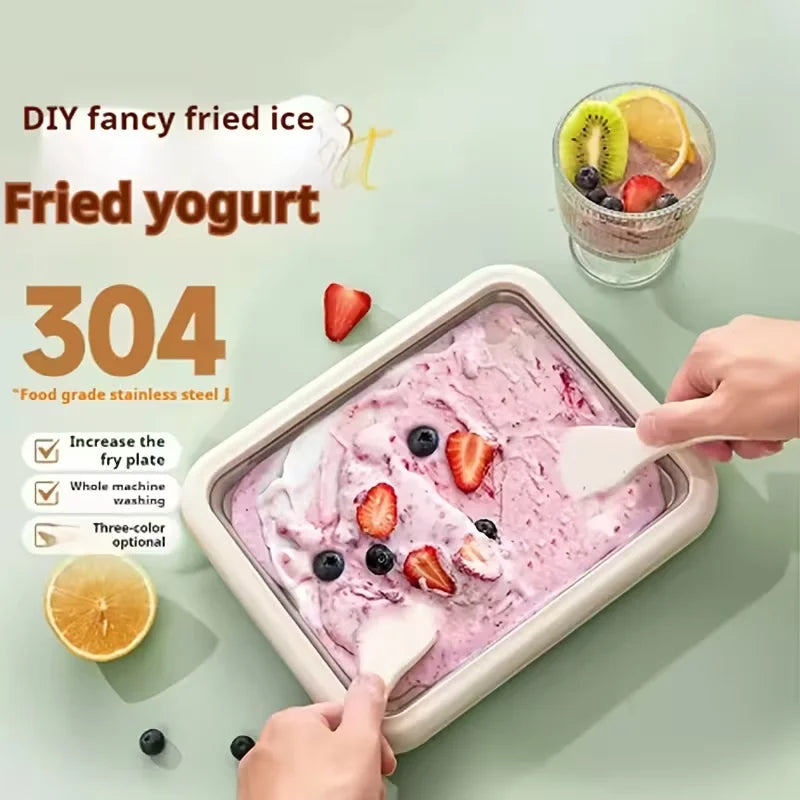 Rolled Ice Cream Maker Stainless Steel Pan with 2 Scrapers