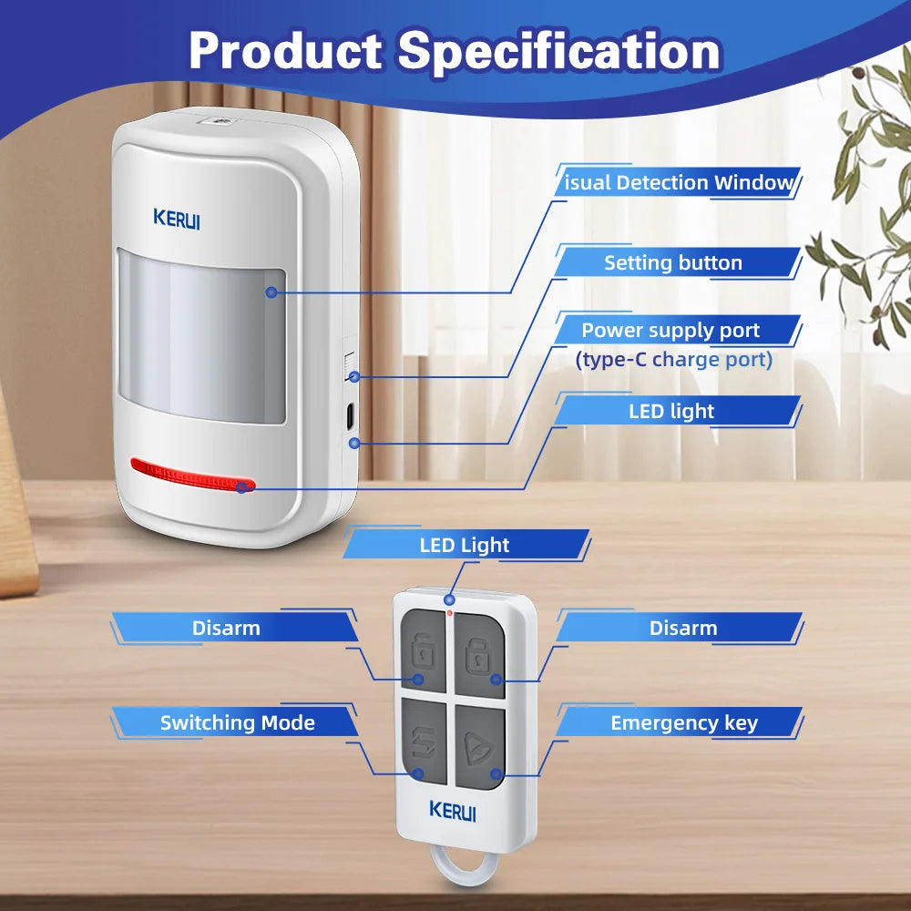 KERUI HW19 PIR Motion Sensor Detector Alarm | Wireless Security Chime & Remote Control System
