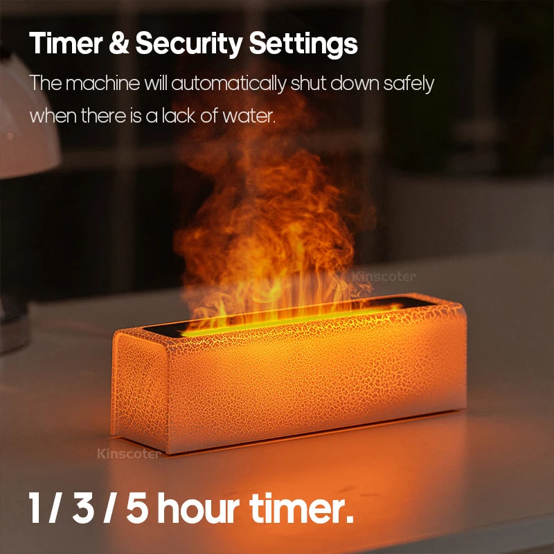 KINSCOTER Flame Essential Oil Aroma Diffuser | Ultrasonic Cool Mist Air Humidifier with RGB Realistic Fire Light