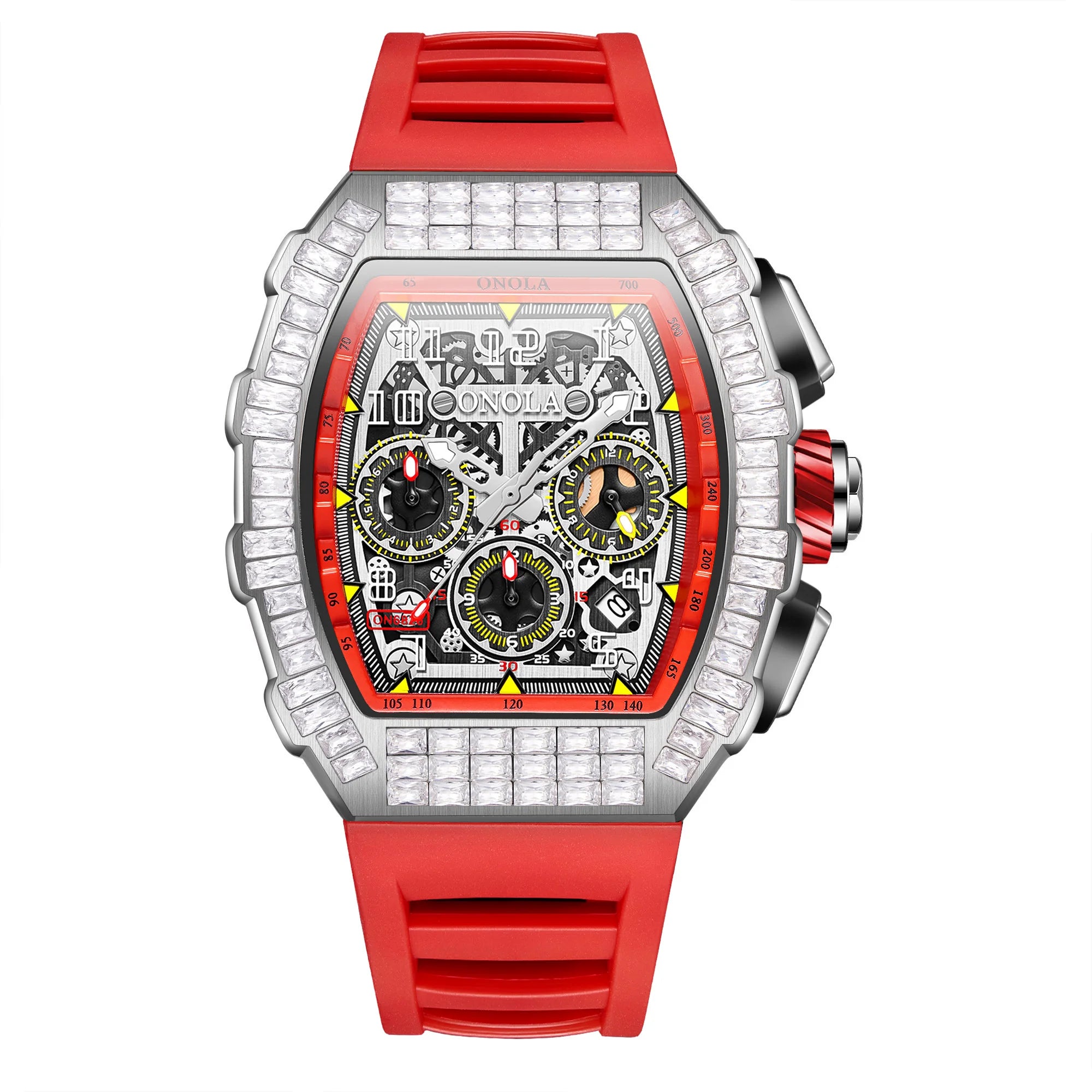ONOLA Luxury Automatic Men’s Watch | Iced-Out Skeleton Dial Italian Design | Sport & Military Mechanical Wristwatch