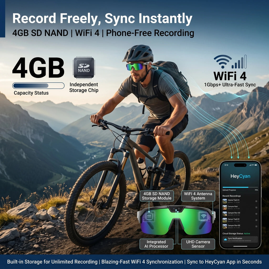 Next-Gen Cycling Smart Glasses with 4K HD Anti-Shake Camera | UV400 Polarized Sport Sunglasses with 3D Speakers & AI Translation