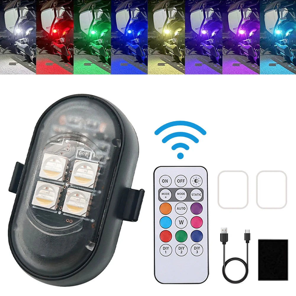 Wireless Remote Control 4LED Strobe Lights Waterproof USB Rechargeable Warning Lamp Set