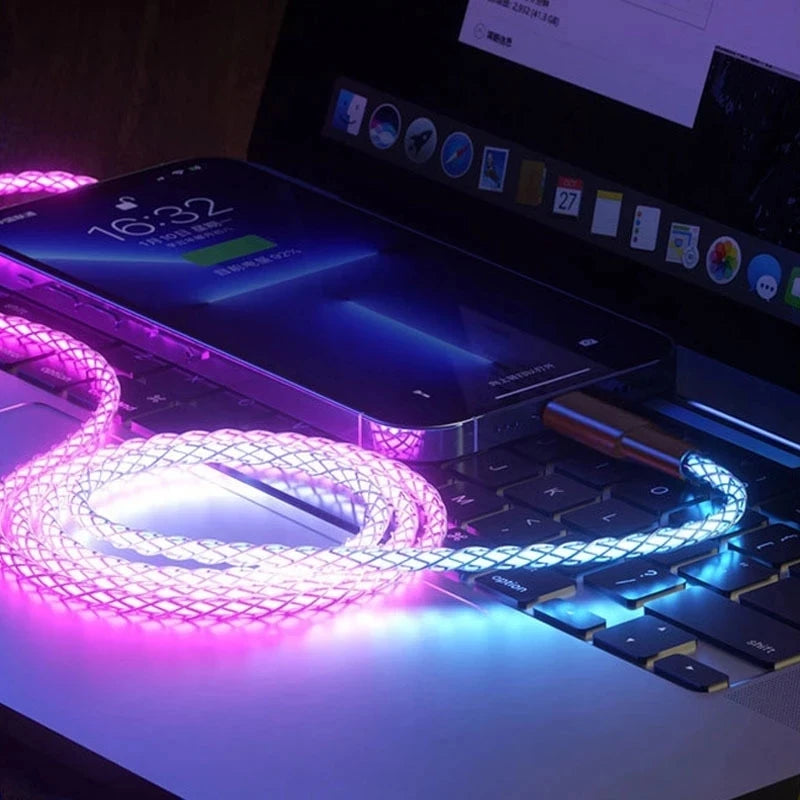 6A Fast Charging RGB Breathing Luminous Gradient Light Data Cable | 66W Type-C Charger Cord