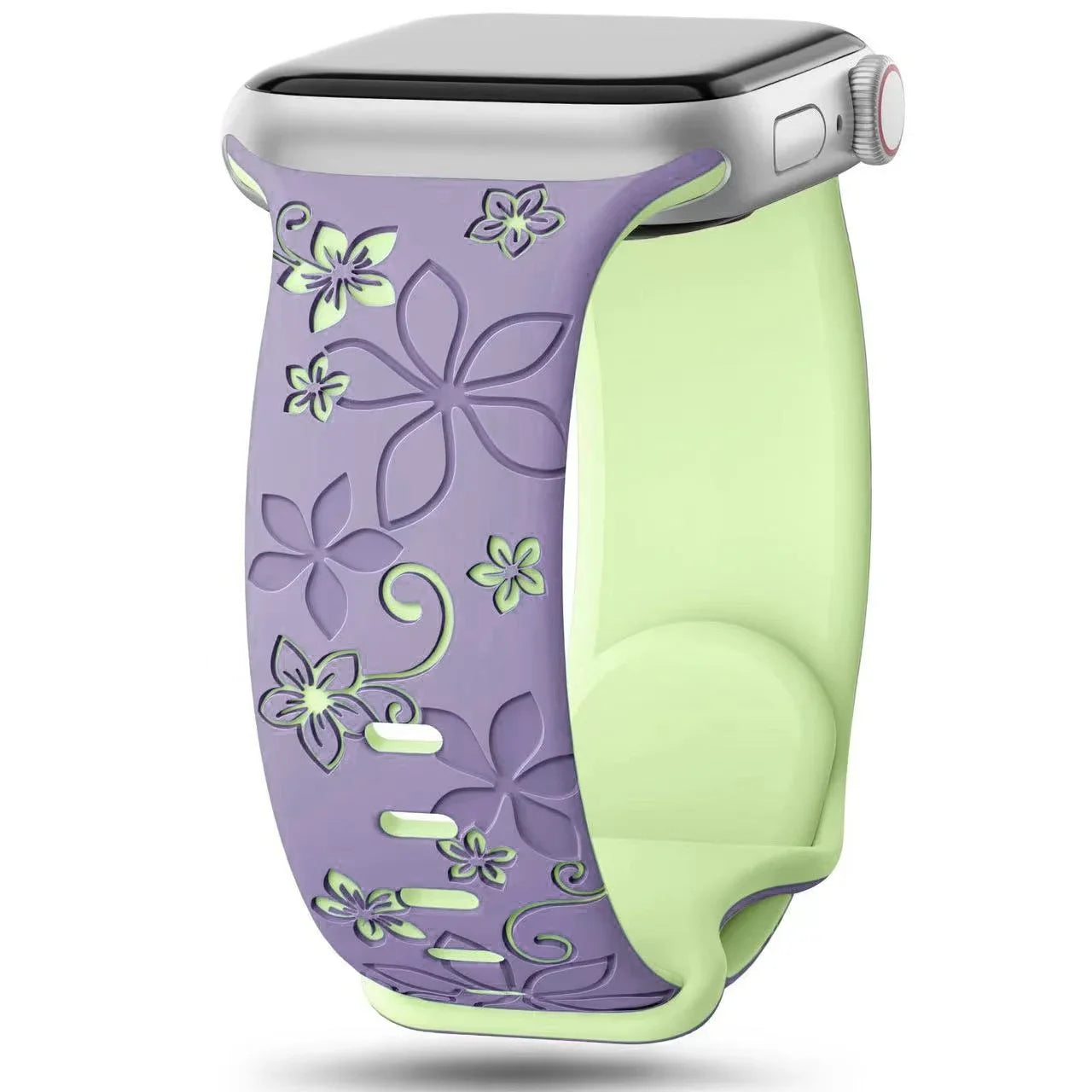 Floral Engraved Silicone Band for Apple Watch | Two-Tone Designer Replacement Strap for Series 1-11, SE & Ultra (38mm - 49mm)