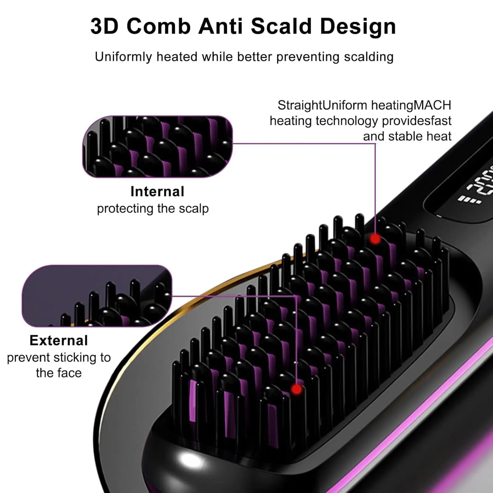 Cordless Hair Straightener Brush | USB Rechargeable Ceramic Straightening Comb