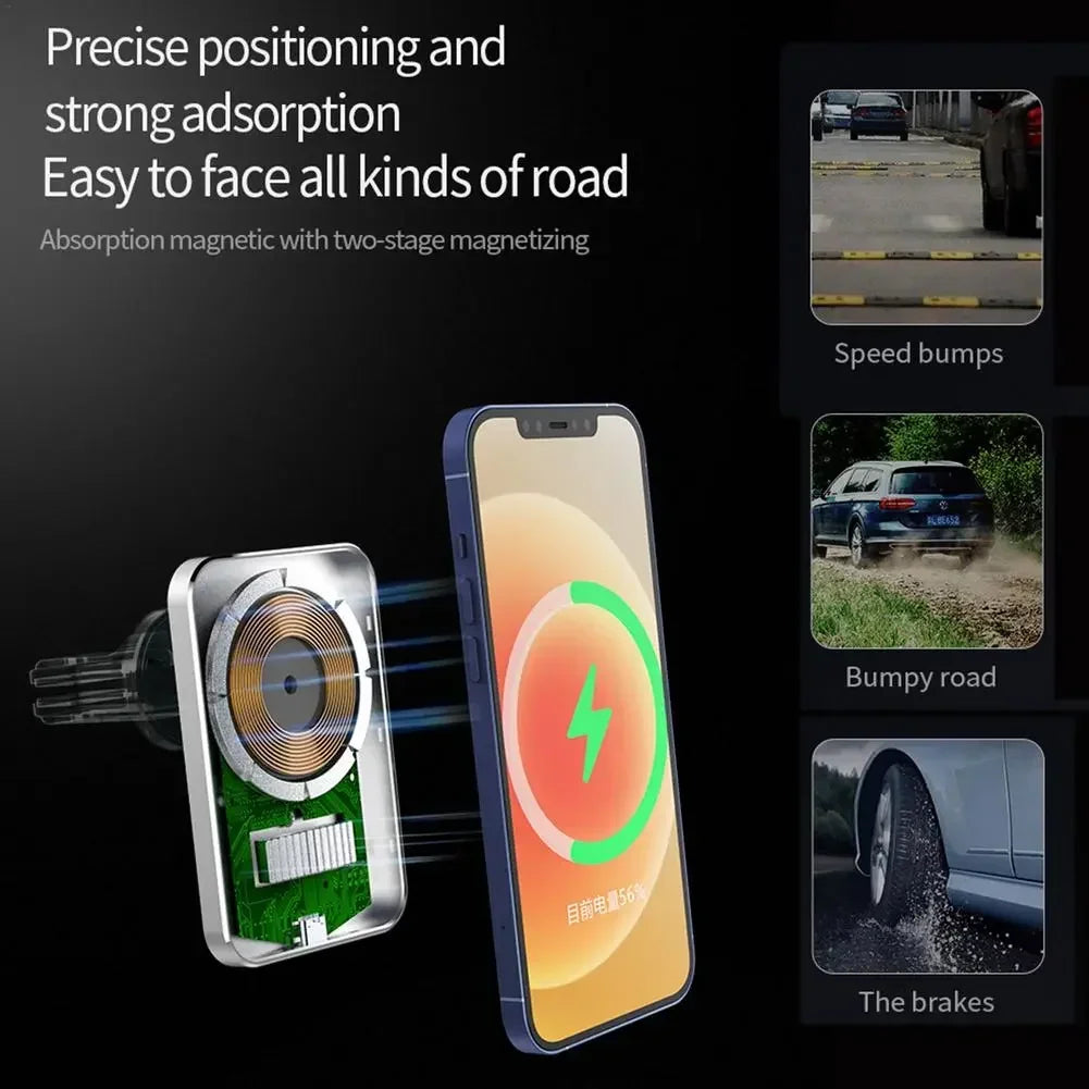 15W Magnetic Wireless Car Charger Mount | Air Vent Phone Holder for iPhone 12/13/14/15 Pro Max