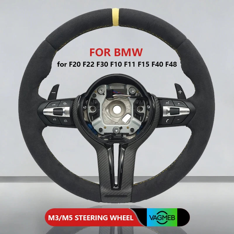 M Sports Carbon Fiber Steering Wheel with Yellow Stripe – Performance Modification for BMW