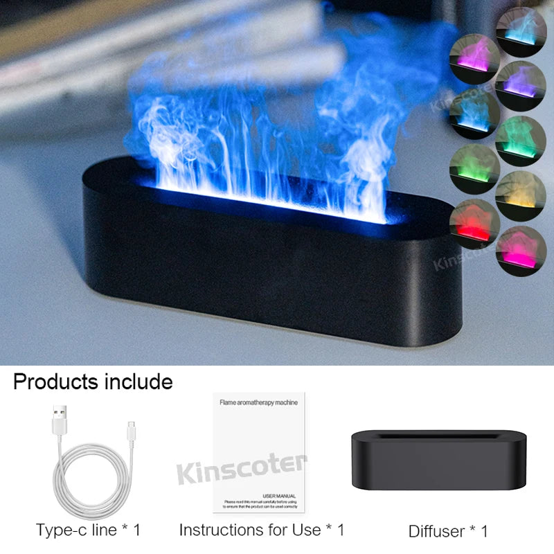 KINSCOTER Flame Essential Oil Aroma Diffuser | Ultrasonic Cool Mist Air Humidifier with RGB Realistic Fire Light