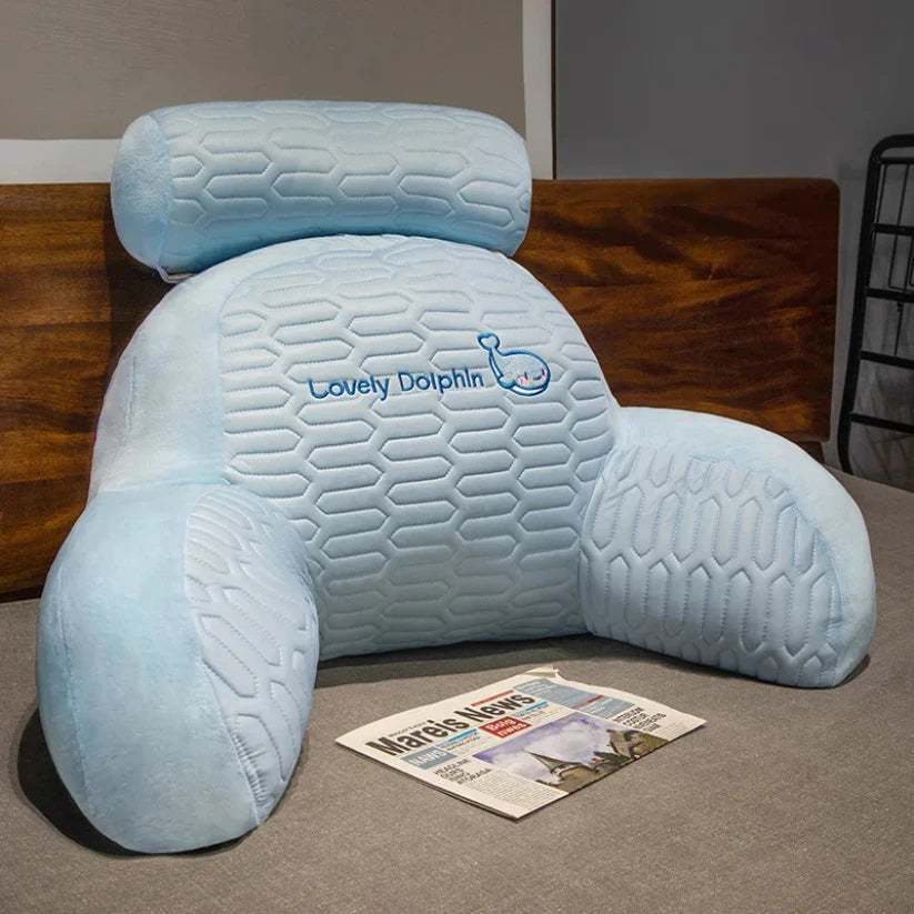 Latex Large Backrest Cushion with Armrests & Neck Roll | Supportive Reading Pillow for Bed Headboard, Floor Lounging & Gaming